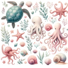 Cercles muraux Vie marine Sea Animal Shapes Patterns, Illustrations, Seamless Patterns