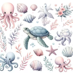 Foto auf gebürstetem Alu-Dibond Meeresleben Sea Animal Shapes Patterns, Illustrations, Seamless Patterns