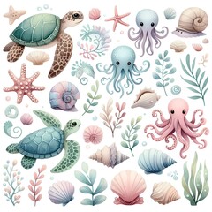 Sea Animal Shapes Patterns, Illustrations, Seamless Patterns