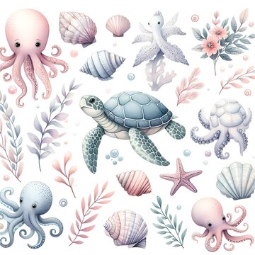 Sea Animal Shapes Patterns, Illustrations, Seamless Patterns