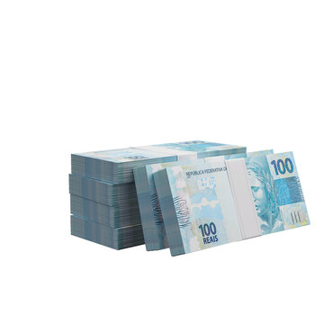 Notas de 100 reais dinheiro brasileiro 3d render isolado