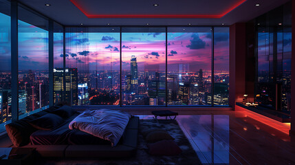 Cityscape Dreams: A Glimpse from the Penthouse Bedroom