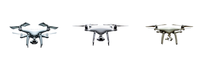 Drone - flying white quadcopter isolated