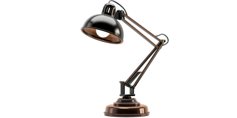 Black desk lamp isolated on transparent background