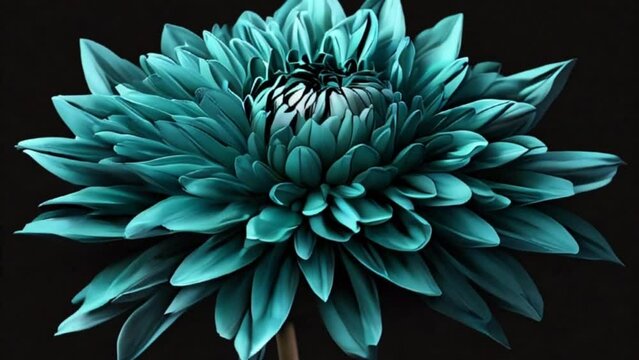 dahlia flower turquoise on black background, motion