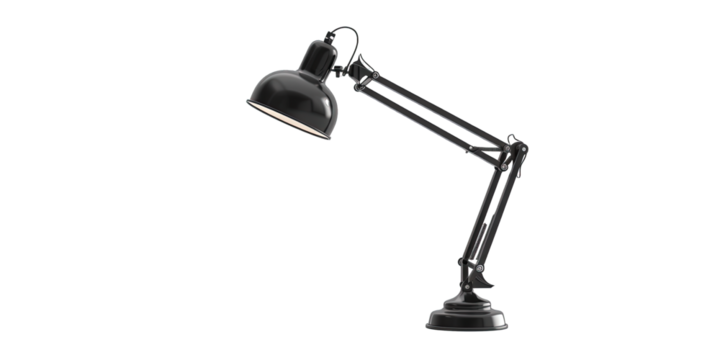 Black desk lamp isolated on transparent background