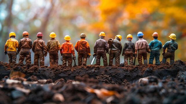 A group of tiny toy people triumphantly stand on top of a heap of dirt as they conquer the challenge of Mount Labor Day