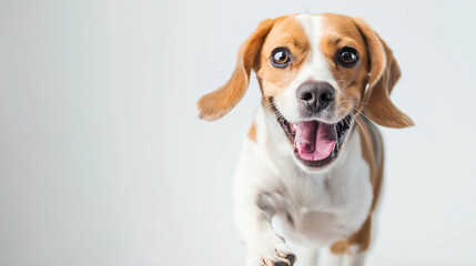 beagle dog looking up