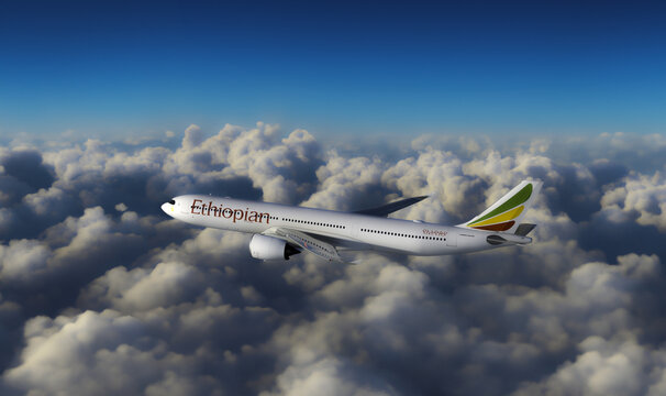 AirBus A330 Ethiopian flying over the clouds, 24 Mar, 2024, Sao Paulo, Brazil.