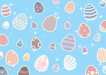 Fototapeten High Definition Easter paper crafts, scrapbook paper, background, decorations, Easter bunnies, eggs, and chicks, as well as Easter seamless patterns A2 Size ready to print Blue colorful, sweet cute  © Rendytia