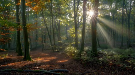 森に差し込む朝日