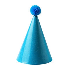 Blue polka dot party hat isolated on transparent background.