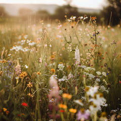 Fototapeta premium Sunny Meadow with Diverse Wildflowers