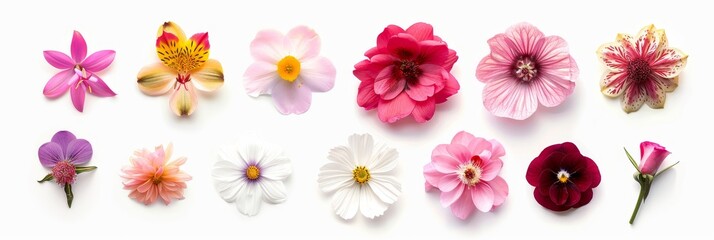 Fototapeta premium Beautiful set of isolated flowers on white background.