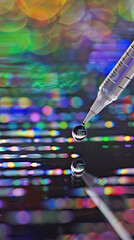 Droplet of DNA sample through pipette over research data