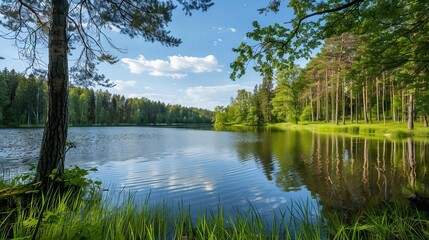 Forest lake summer environment wallpaper background