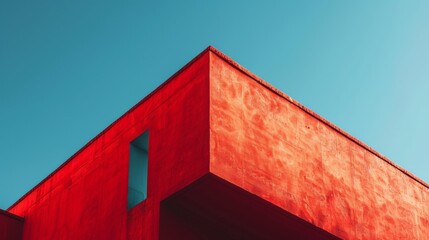 A red building with a clock on it's side against the sky, AI
