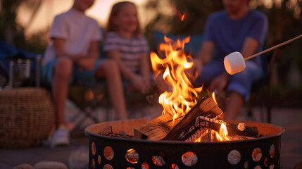A group of individuals gathered around a crackling fire pit, enjoying the warmth and light on a cool evening outdoors.