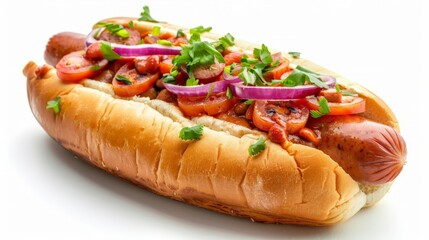 Hot dog with big sausage isolated on white