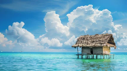 Fotobehang Bora Bora, Frans Polynesië Hut beach sea hotel resort wallpaper background