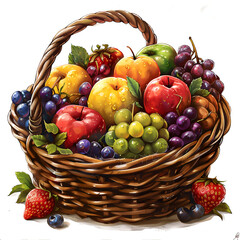 basket of fruits on white