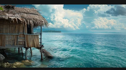 Foto op Plexiglas anti-reflex Bora Bora, Frans Polynesië Hut beach sea hotel resort wallpaper background