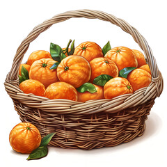 basket with oranges on white