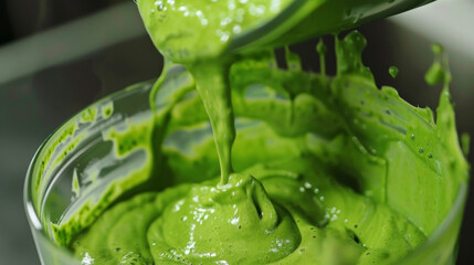 A blender filled to the brim with a vibrant green liquid, ready to be blended into a smooth concoction.