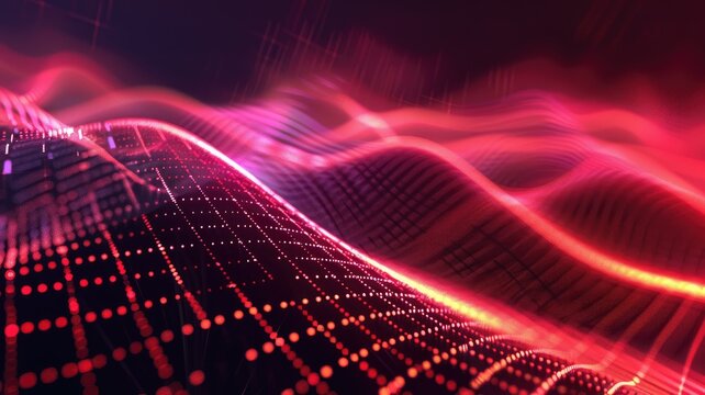 Digital abstract red wave pattern tech background - Futuristic abstract design with red digital waves creating a sense of technology and modernism