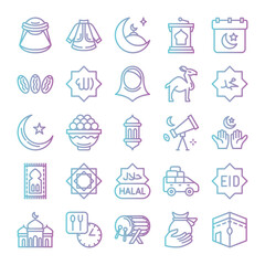 Ramadan icons bundle. Gradient outline icon style. Vector illustration.