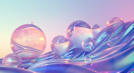 Abstract swirls and bubbles in pastel hues - Swirling pastel hues and delicate bubbles create a soothing, dreamlike landscape in an abstract arrangement