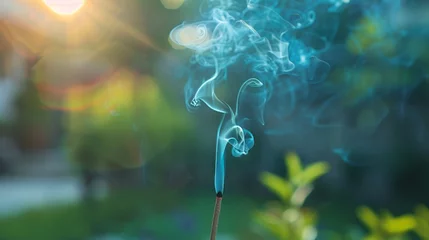 Tuinposter Smoke spiraling up from an incense stick    AI generated illustration © Olive Studio