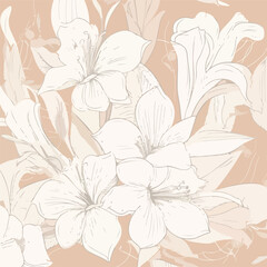 Abstract hand drawn floral pattern with lily flower