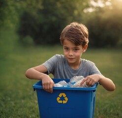 boy helping to recycle 