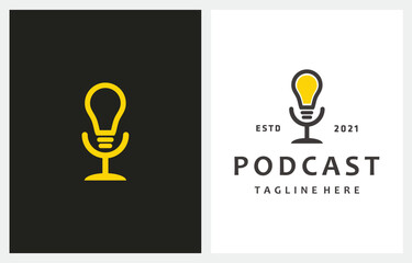 Creative Podcast Bulb Lamp Idea logo design inspiration