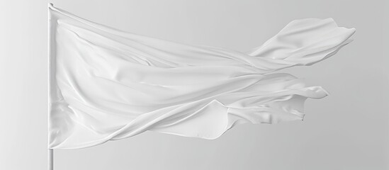 White flag fluttering on a white backdrop - ideal layout for incorporating a logo, emblem, or indication. - obrazy, fototapety, plakaty