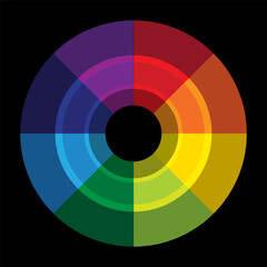 Comprehensive color wheel. Design theory spectrum. Artist color mixing chart. Visual reference guide. Vector illustration. EPS 10.