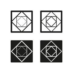 Four geometric icons set. Black and white contrasts. Square format designs. Vector illustration. EPS 10.