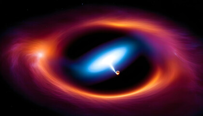 A bright white hole and a dark black hole colliding in outer space, surrounded by stars and galaxies.