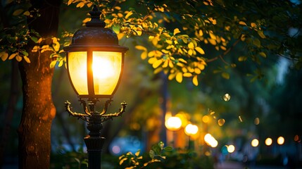 Street lamp light in park wallpaper background