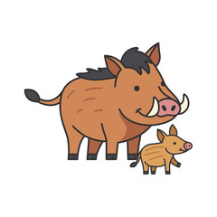 Wild boar and boar cub vector illustration