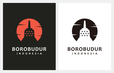 Borobudur Temple Stupa Silhouette logo template vector inspiration - obrazy, fototapety, plakaty