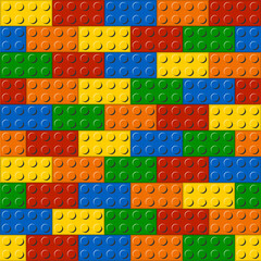 Seamless pattern with plastic construction blocks different colours toy art background print design decor 