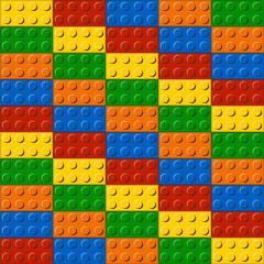 Seamless pattern with plastic construction blocks different colours toy art background print design decor 