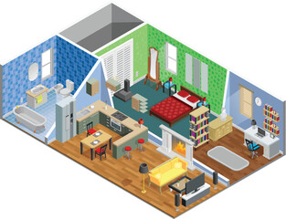 isometric home furniture and interior