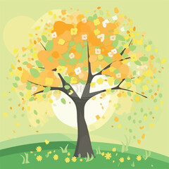 Background with spring tree in flat design style. c