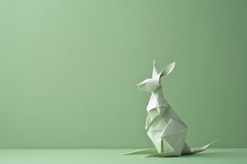 photo of an origami Kangaroo on pastel green background