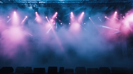 Concert stage. Online event entertainment concept. Background for online concert. Stage spotlights....