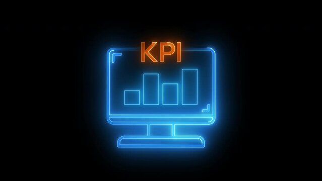 KPI Business analytics. Data analytics report. Key Performance Indicators on information dashboard for business strategy and business intelligence. Animation of computer desktop with KPI icons.