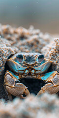 A crab hiding in a hole